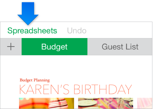 Toolbar with spreadsheets button