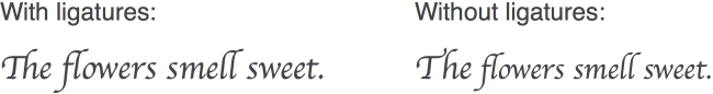Text with and without ligatures.