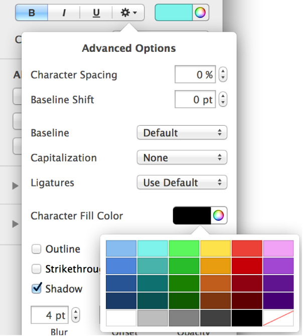 Controls for choosing character fill