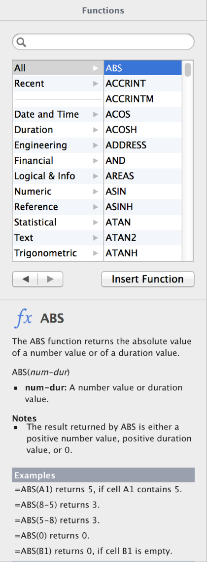 Function browser pane open in sidebar