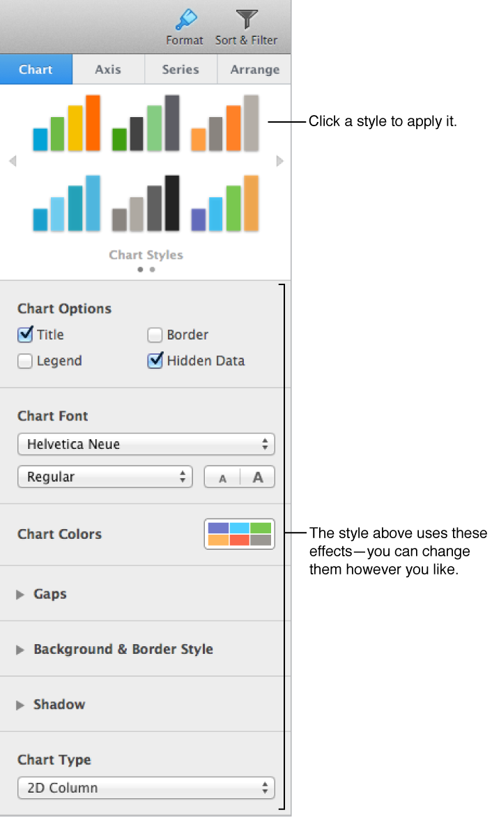 Chart pane of Format inspector