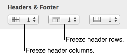 Three pop-up menus for header columns, header rows, and footers