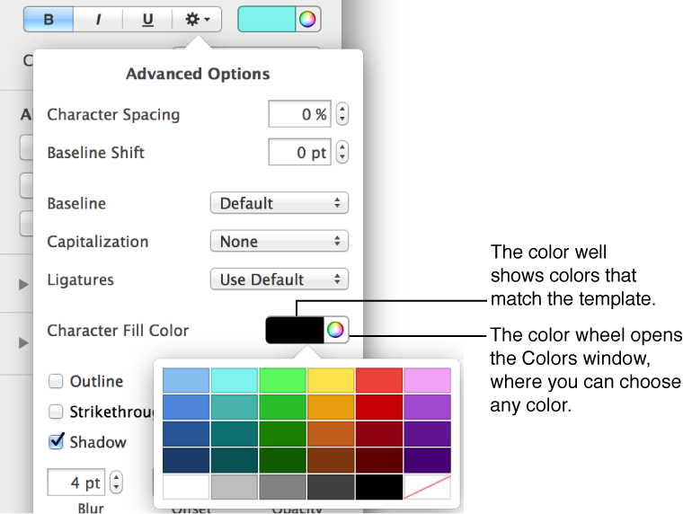 Controls for choosing character fill