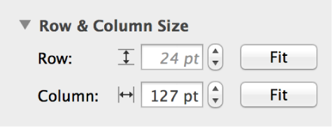 Controls for changing the row and column size