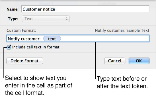 Custom text cell format