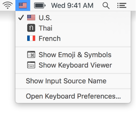 The Input menu in the upper-right corner of the menu bar