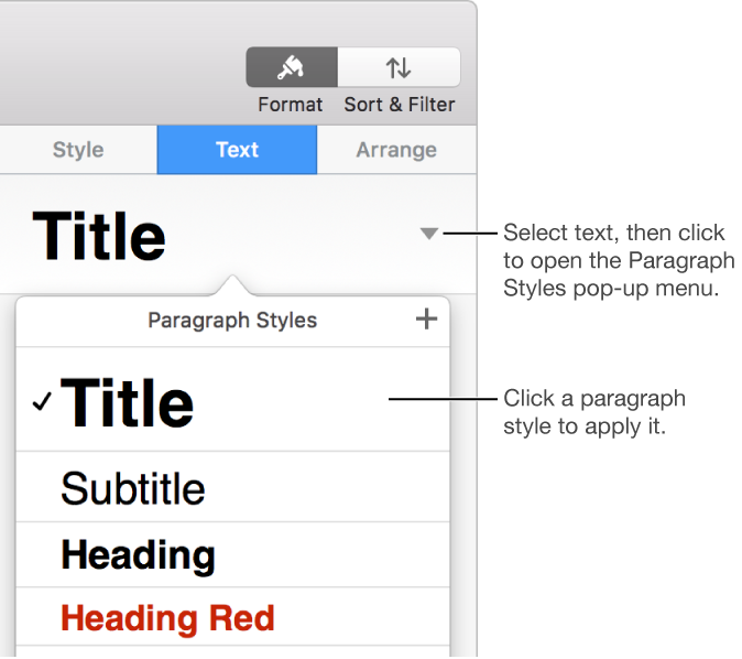 The Paragraph Styles menu with a checkmark next to the selected style