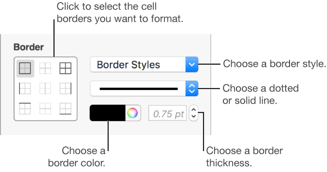 Controls for styling cell borders