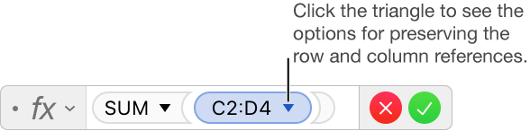 The Formula Editor showing how to preserve the row and column of a range reference