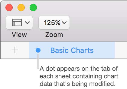 A sheet tab with a dot indicating that a table in this sheet has been referred to in the chart whose data you're currently editing