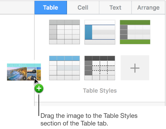 Dragging an image into the table styles to create a new style