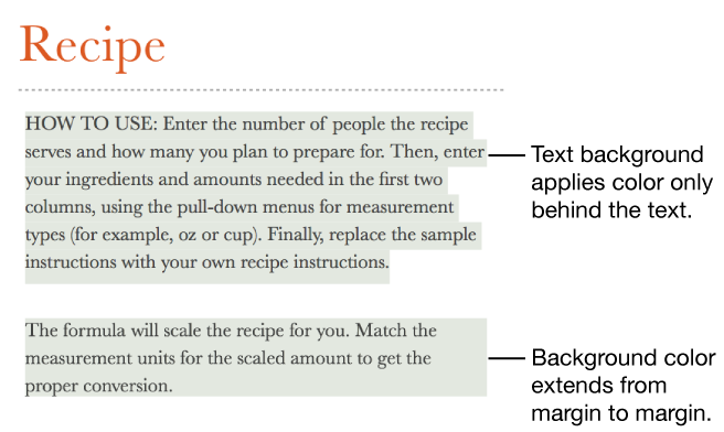 One paragraph with color behind only the text and a second paragraph with color behind it that extends from margin to margin in a block