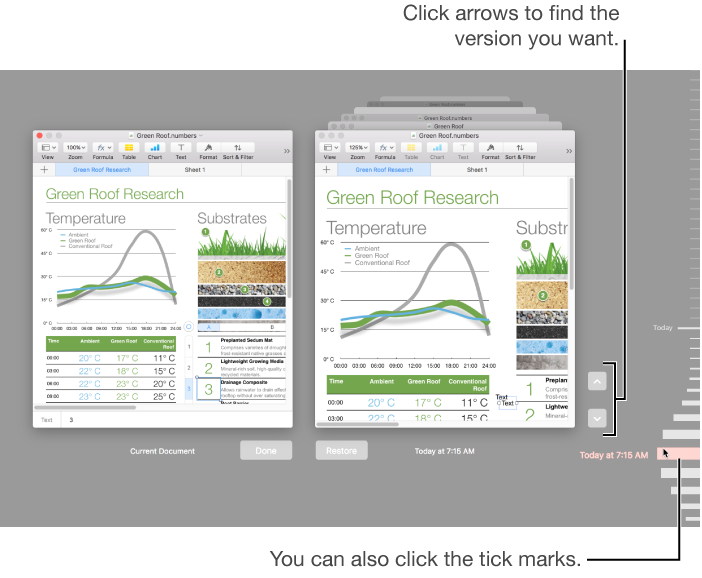 The Revert window, showing versions you can browse