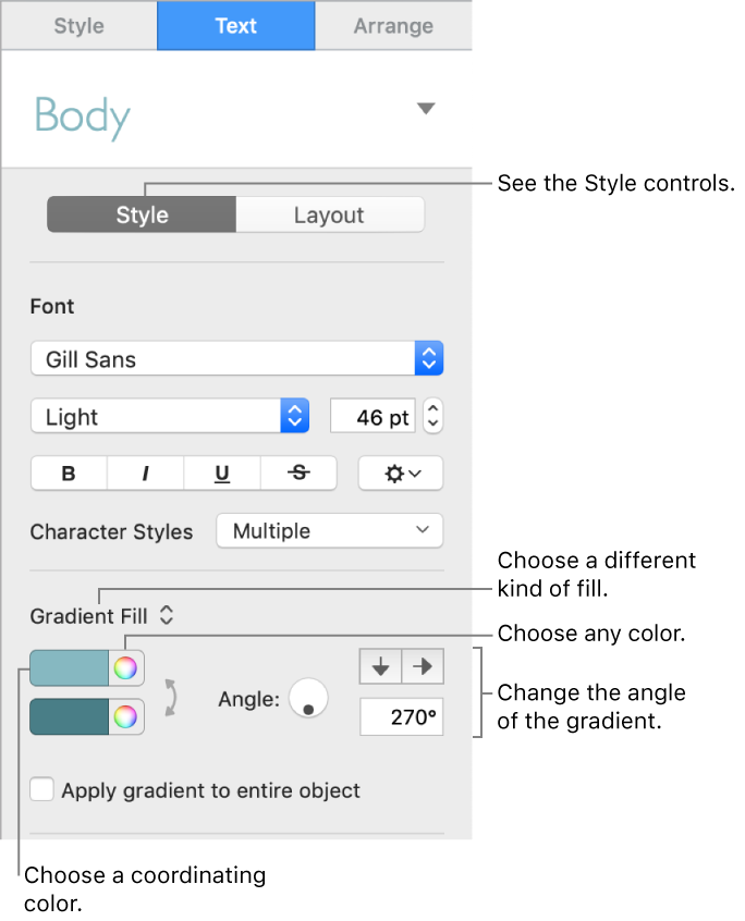 Text sidebar, showing how to change the color of text.