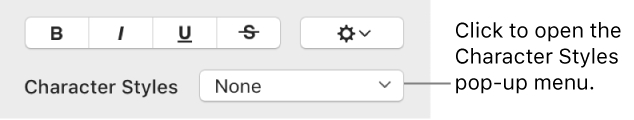The Character Styles pop-up menu.