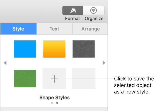 The Style pane of the Format sidebar with four image styles, a Create Style button, and an empty style placeholder.