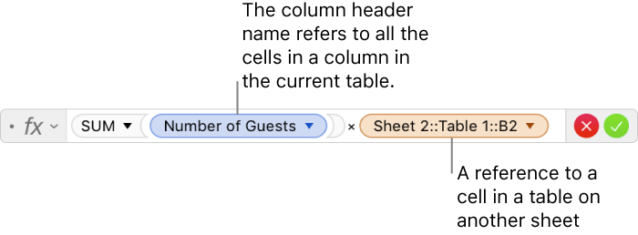 The Formula Editor showing a formula that refers to a column in one table and a cell in another table.