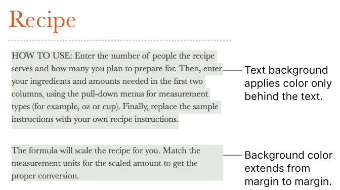 One paragraph with color behind only the text and a second paragraph with color behind it that extends from margin to margin in a block.