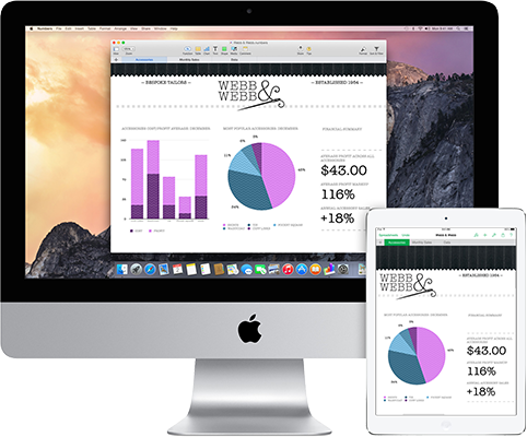 A desktop handing off a Numbers spreadsheet to an iPad
