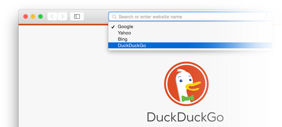 Safari window showing the Smart Search field with DuckDuckGo selected