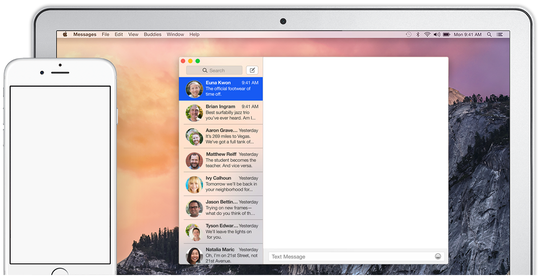 iPhone and MacBook Air showing the same SMS messages conversation