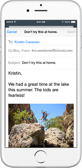 iPhone with Mail open composing an email