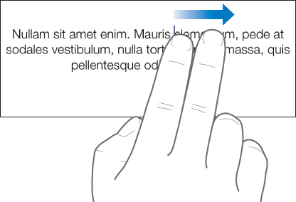 Streichbewegung nach rechts mit zwei Fingern
