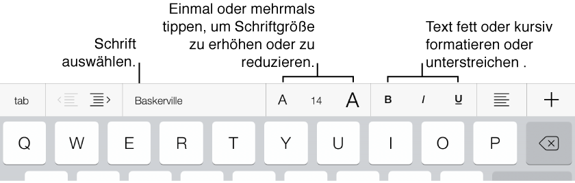 Tasten für die Schriftgröße im Lineal