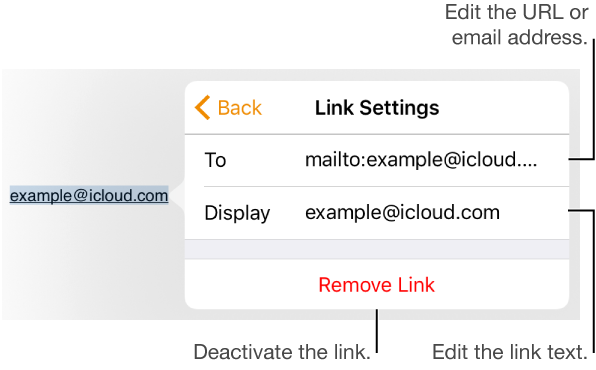 Link settings controls