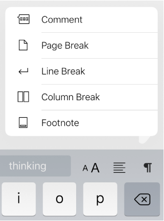 Controls for inserting page, line, and column breaks.