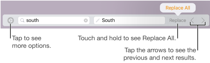 Controls for finding and replacing text