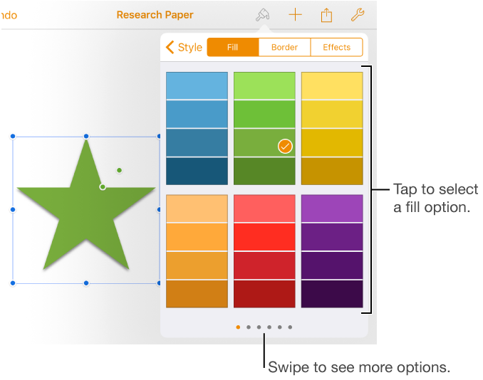 Fill options in the Style pane of the Format button