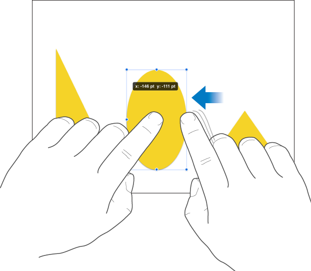 One finger holding an object while another finger swipes towards the object