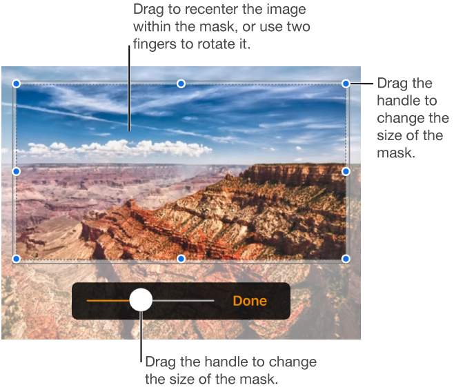 Mask controls over a photo
