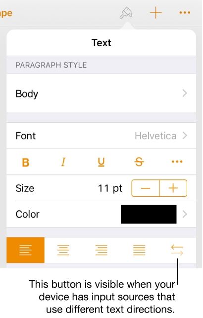 The Style section of the Format button with a callout to the bidirectional button