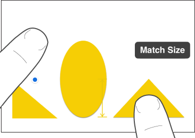 One finger just above a shape and another holding an object with Match Size on the screen.