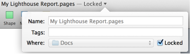 Pop-up for locking or unlocking a document