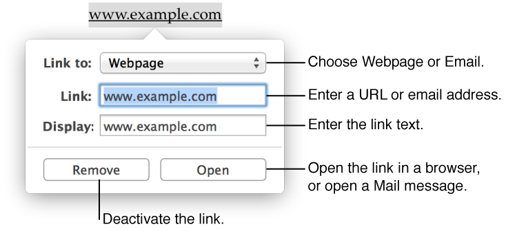 Link settings controls.