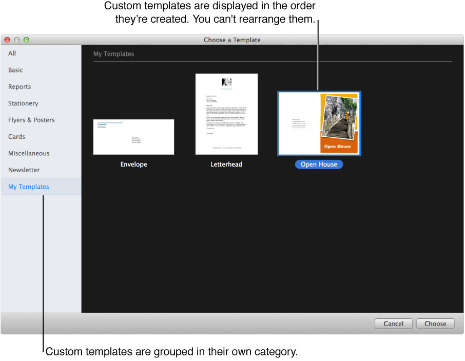 The template chooser with My Templates as a category on the left