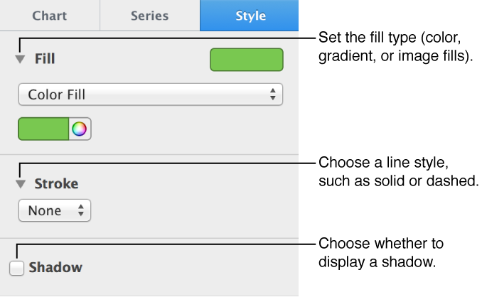 Controls for changing the appearance of data series.