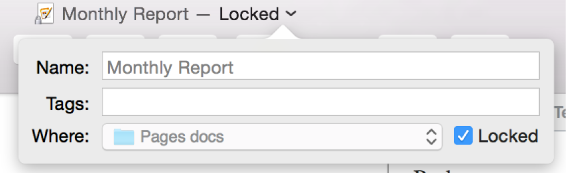 Pop-up for locking or unlocking a document