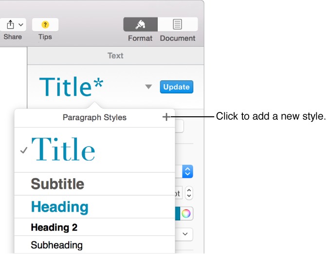 Paragraph Styles menu with callout to the New Style button