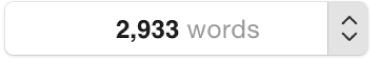 Word count popup showing the number of words in the document and arrow buttons on the right