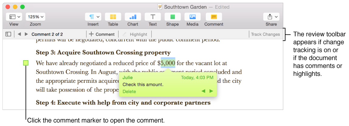 A document with a comment marker and an open comment