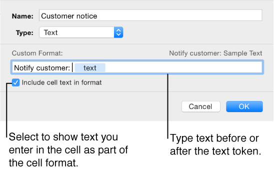 Custom text cell format