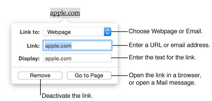 Link settings controls