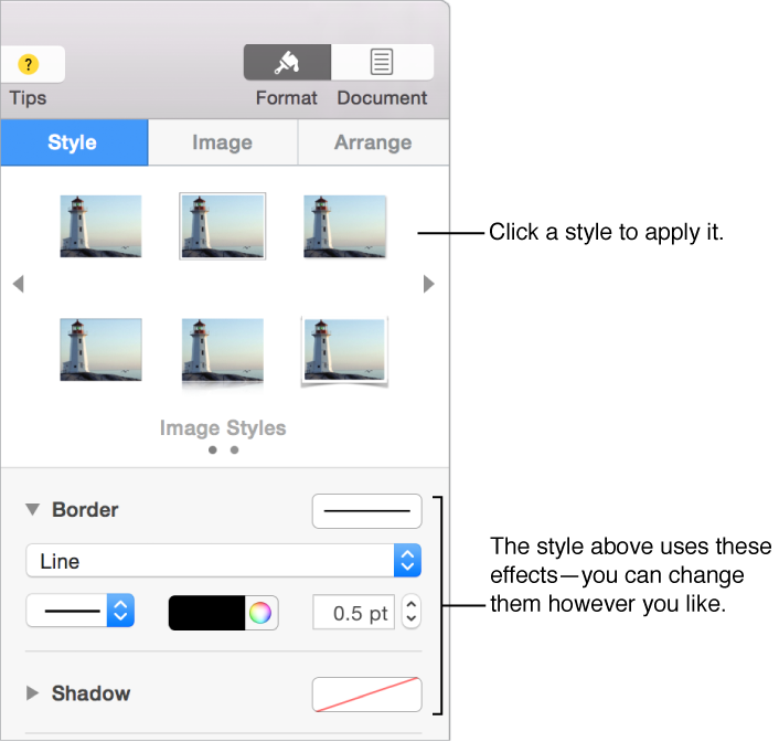 The object styles window showing style options.
