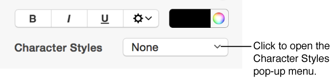 Character Styles pop-up menu