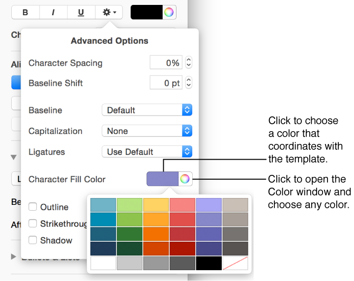 Controls for choosing colors