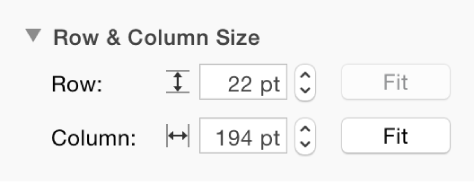 Controls for changing the row and column size
